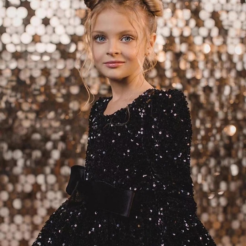 Kids Girls' Party Dress Solid Color Long Sleeve Performance Mesh Princess Sweet Mesh Mid-Calf Sheath Dress Tulle Dress Summer Spring Fall kids Silver Black2