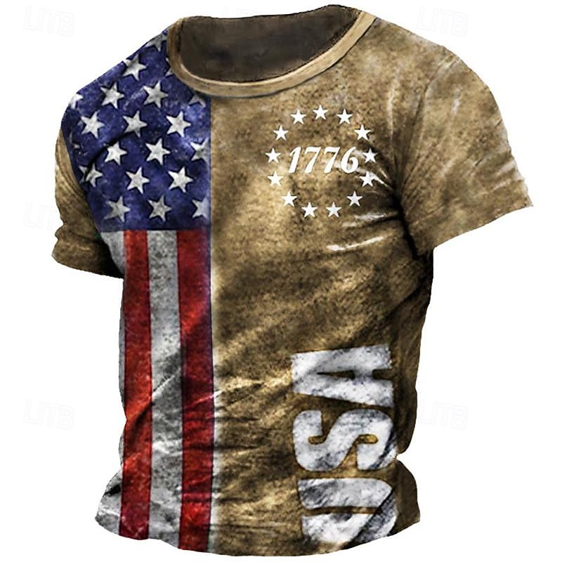 Veterans Day Men's Patriot Patriotic Veteran Graphic American Flag 1776 Short Sleeve Shirt T shirt Tee Tee Top Short Sleeve T shirt 3D Print Crew Neck Shirt Fashion Designer Casual Daily Holiday4