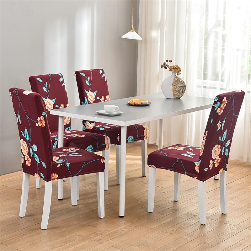 Stretch Spandex Dining Chair Cover 4/6 Pcs Set, Floral Printed Stretch High Back Dining Chair Cover Slipcover with Elastic Band for Dining Room,Wedding, Ceremony, Banquet,Home Decor4