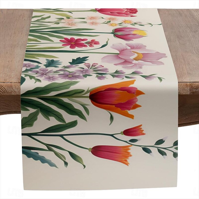 Floral Print Table Runner, Kitchen Dining Table Decor, Print Decor Table Runners for Indoor Outdoor Home Farmhouse Holiday Wedding Birthday Party Decoration2
