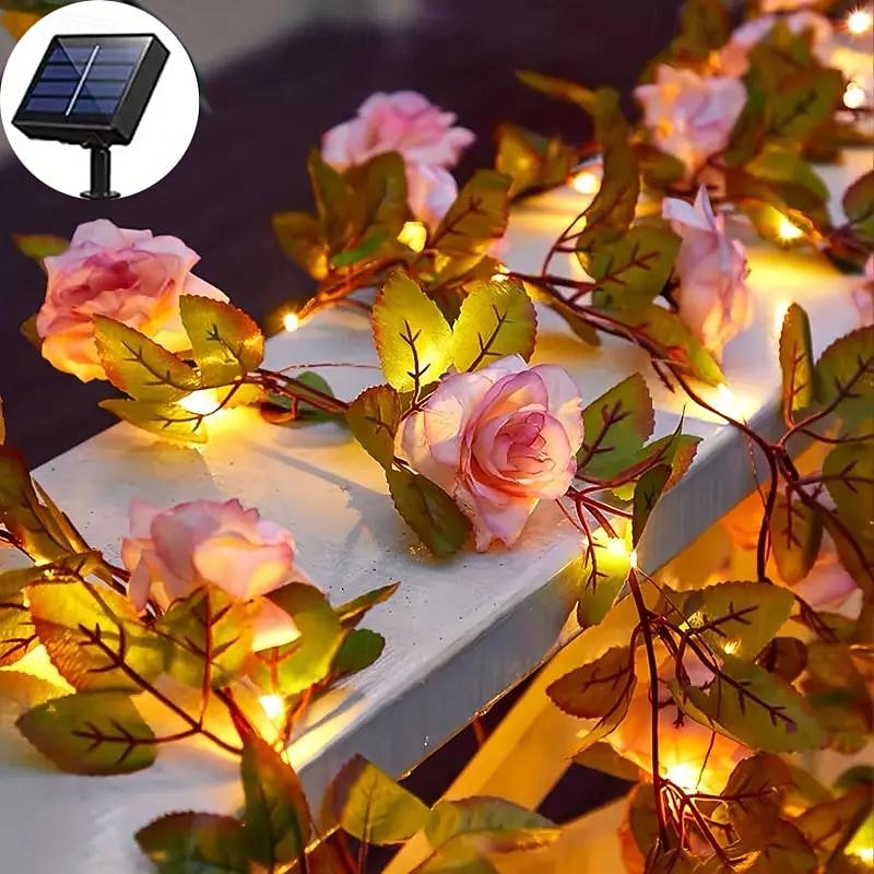 Solar Rose Flower String Lights Valentines 2m 20LEDs Yard Waterproof Christmas Garden Lights for Home Bedroom Party Holiday Wedding Patio Decor2