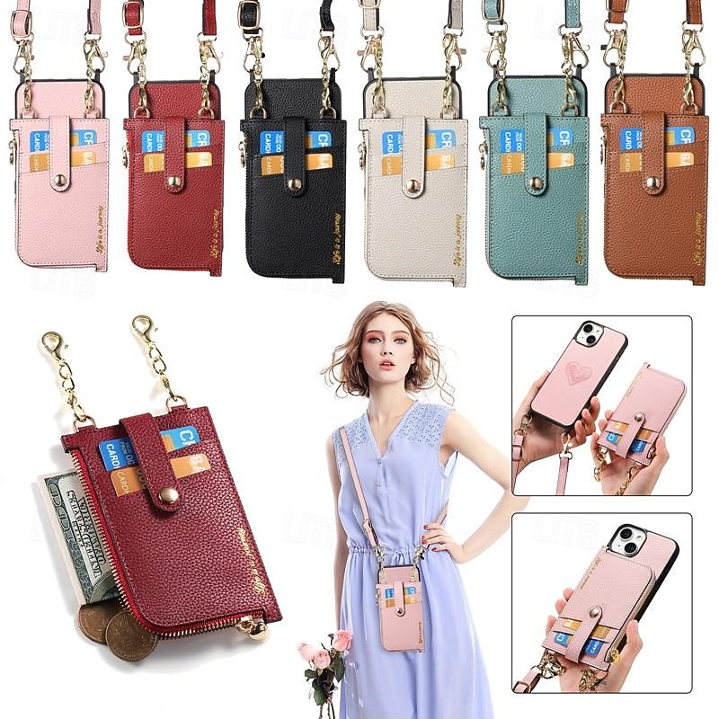 Phone Case For iPhone 16 15 14 Pro Max Plus 13 12 Pro Max Wallet Case Detachable Zipper with Lanyard Heart Retro TPU PU Leather