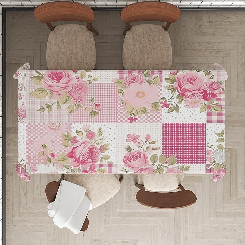 Rural American Floral Pattern Print Rectangle Tablecloth Waterproof Rectangular Table Cloth  for Kitchen Dining4