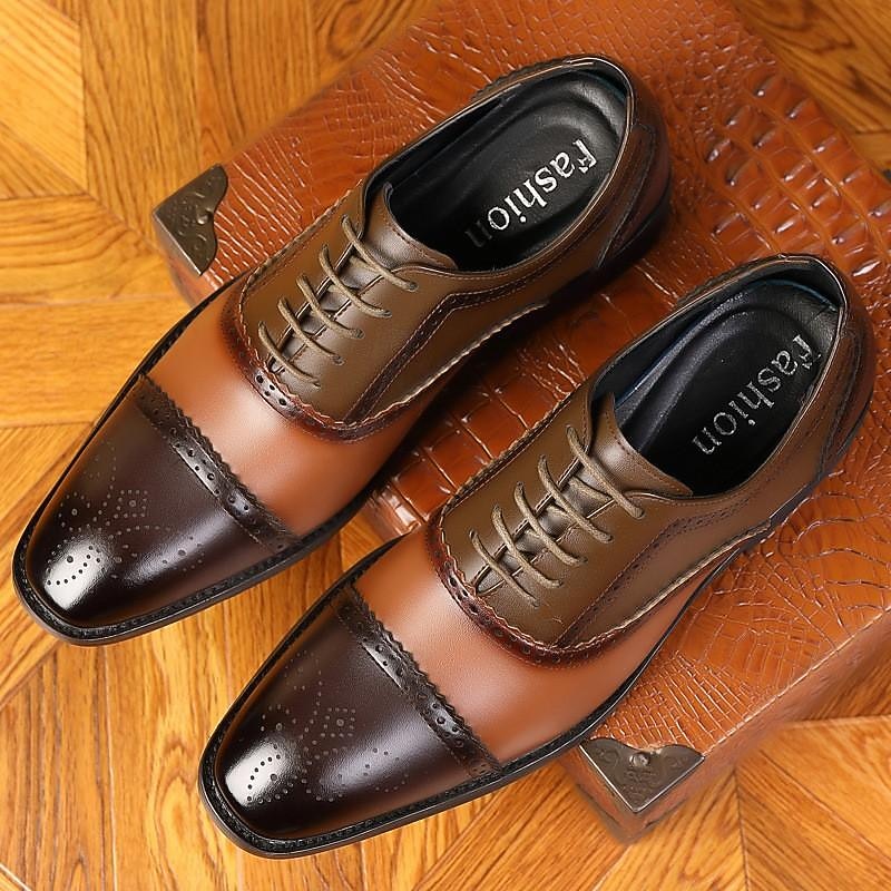 Men's Oxfords Derby Shoes Formal Shoes Brogue Dress Shoes Business British Gentleman Wedding Party & Evening PU Lace-up Blue Coffee Spring Fall2