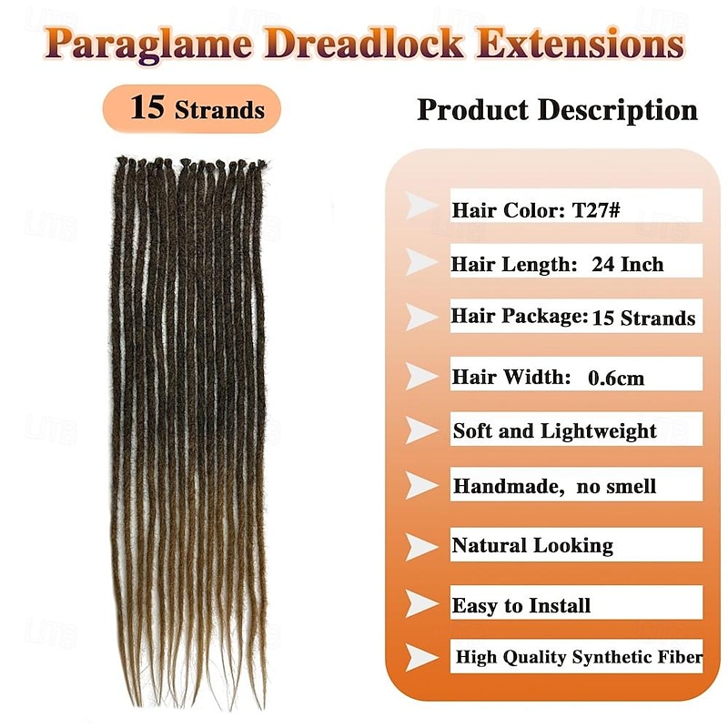 Paraglame 24 Inch Ombre Honey Blonde Dreadlock Extensions Single Ended Synthetic Braided Dreadlocks Fake Dread Extensions for Women3