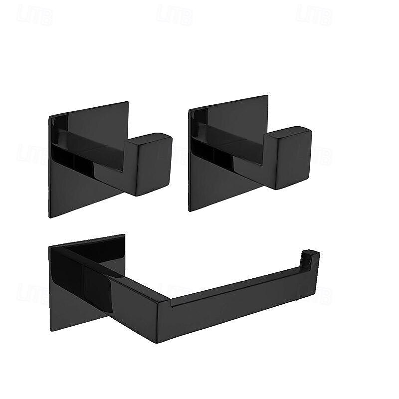 Self-Adhesive Stainless Steel Bathroom Hardware Set - Towel Ring, Toilet Paper Holder, Coat Hook - No-Drill Bathroom Accessories Kit with Adhesive Glue2