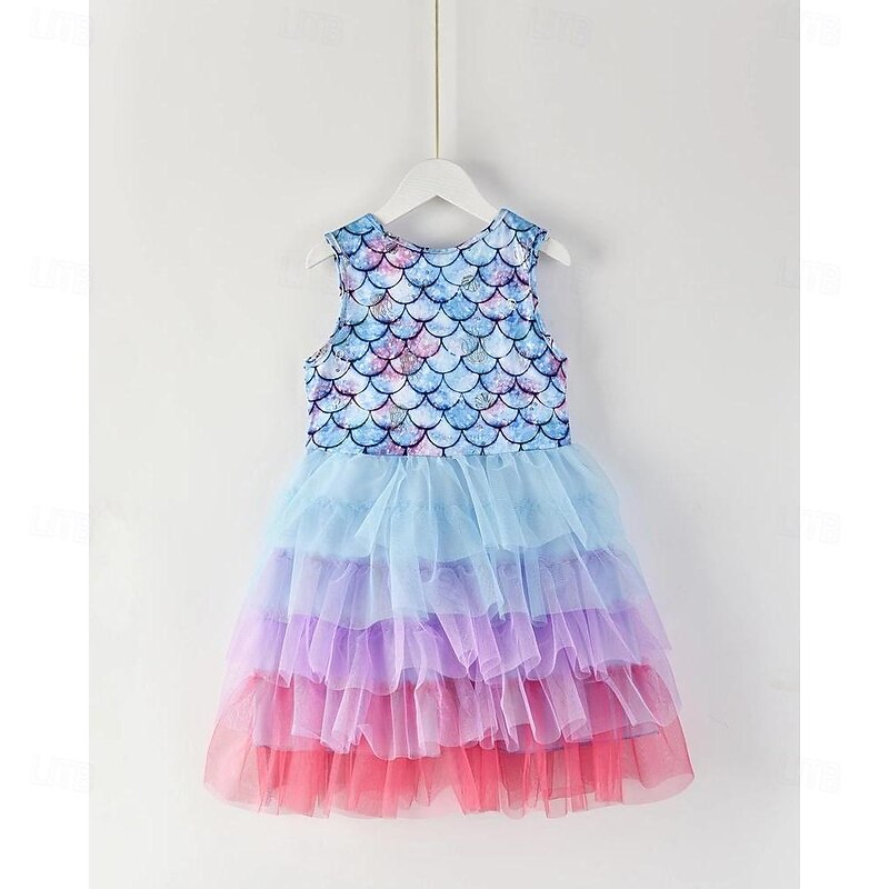 Elegant Girls' Mermaid-Style Princess Dress Eye-Catching Color Block Detail & Comfortable for Special Occasions, Birthday & Pageants, Easy to Care for (Hand Wash), Perfect for Kids 3-7 Years2