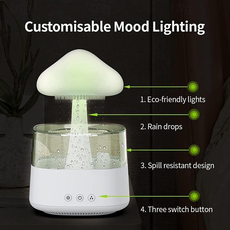 LED Smart Light Rain Lamp Cloud Humidifier Home Creative Large Fog Capacity Colorful Atmosphere Lamp Essential Oil Raindrops Wood Grain Mushroom Aromatherapy Machine2