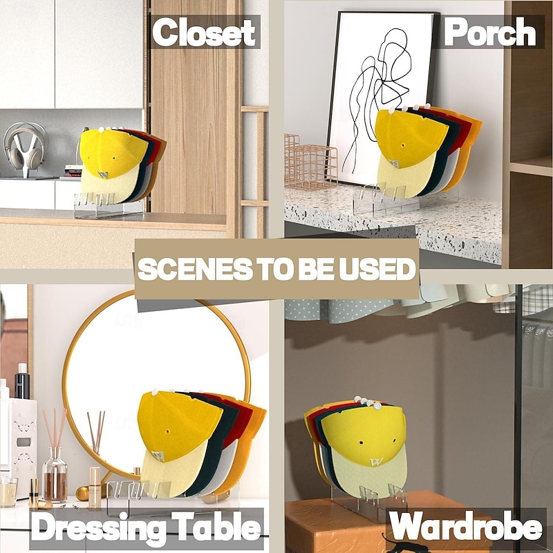 2 Pcs Hat Stand for Baseball Caps, No Install Acrylic Hat Organizer for 14 Baseball Caps, Hat Racks for Baseball Caps Display and Organizer for Bedroom, Closet, Dresser, Office4