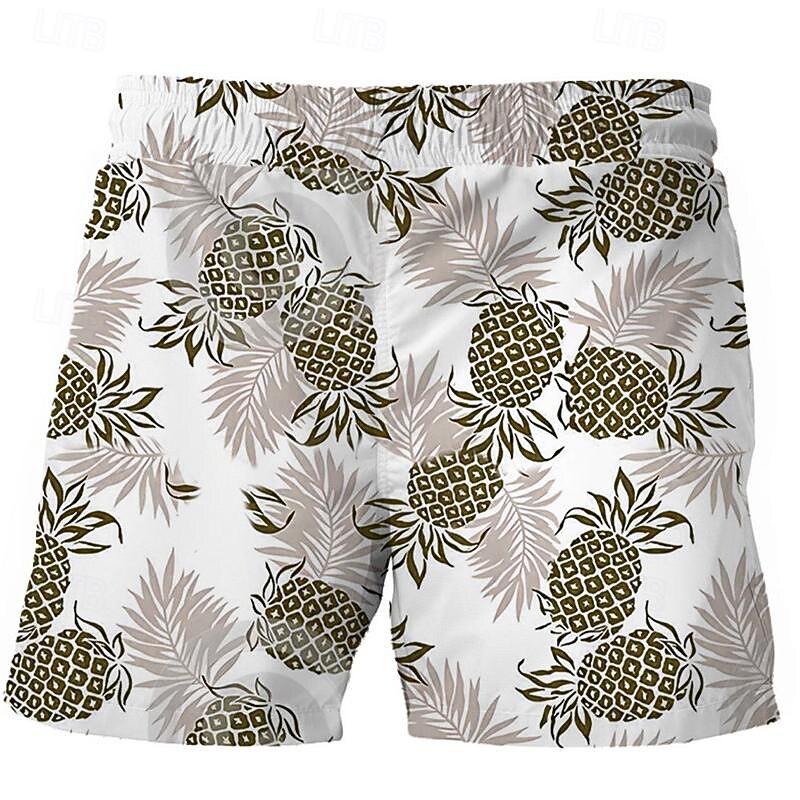 Men's Pineapple Swim Shorts Board Shorts Swimming Trunks Mid Waist Vacation Hawaiian Holiday Vacation Holiday Beach Drawstring with Mesh lining Elastic Waist Designer Clothing Apparel4