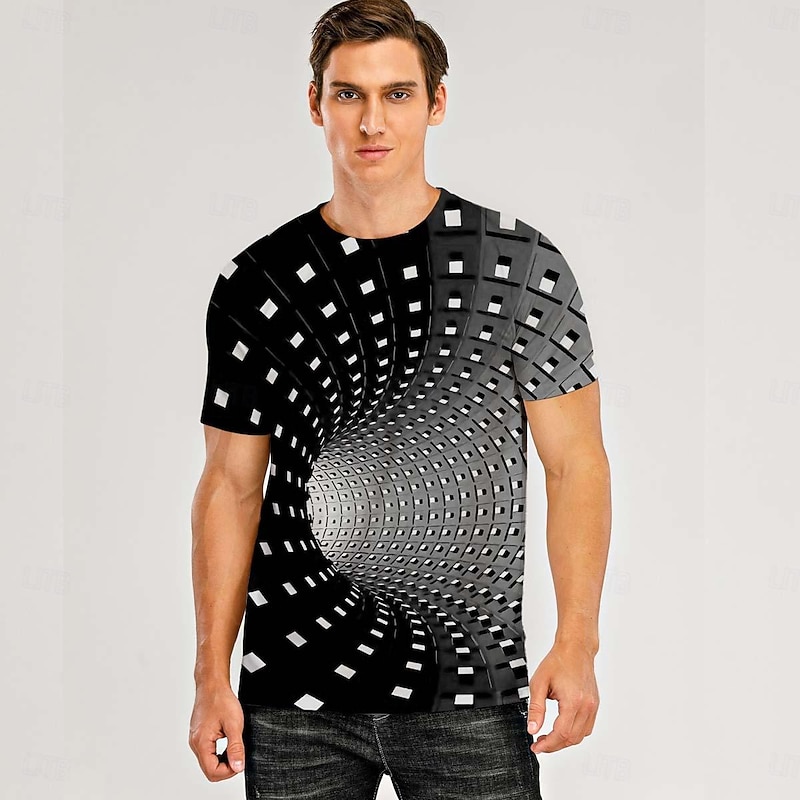 Men's Graphic Optical Illusion T Shirt Tee Short Sleeve T shirt 3D Print Round Neck Shirt Exaggerated Basic Daily Black-White Black 1# Black Clothing Apparel Normal S M L XL XXL 3XL 4XL3