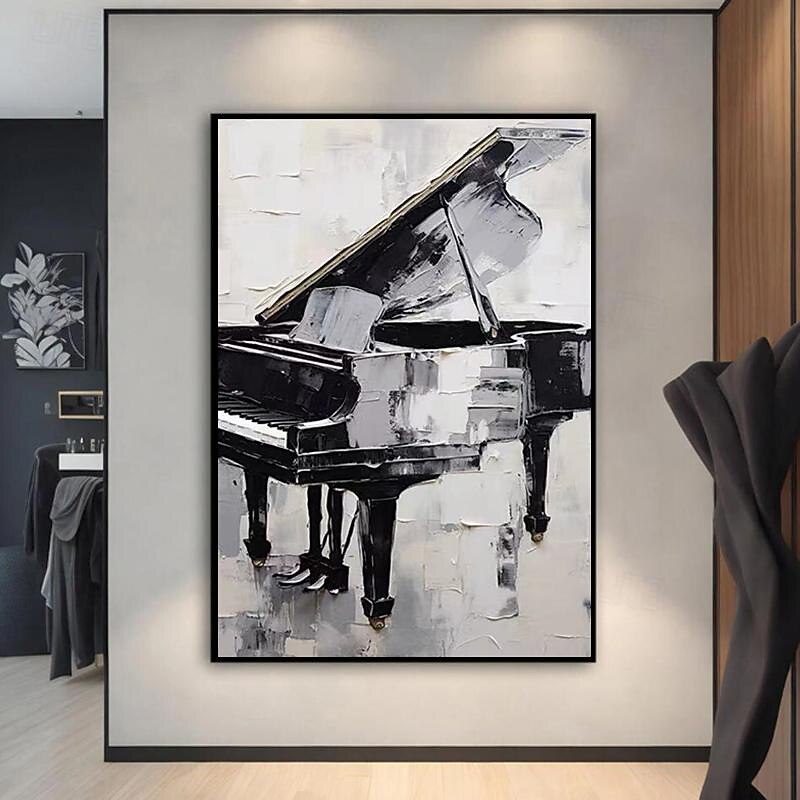 Handpainted Canvas Oil Painting Abstract Black And White Thick Oil Knife Painting Piano Home Decor For Living Room No Frame