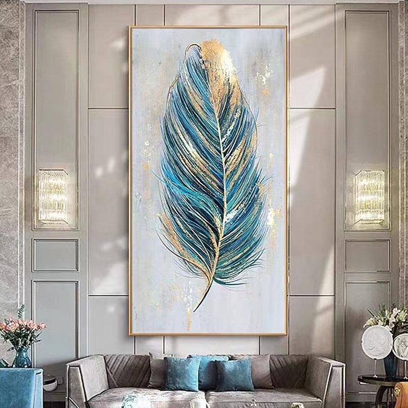 Abstract Gold Foil Feather Canvas Hand painted Oil Painting Modern Home Decor Nordic Living Room Bedroom Decoration Pictures Wall Decor No Frame