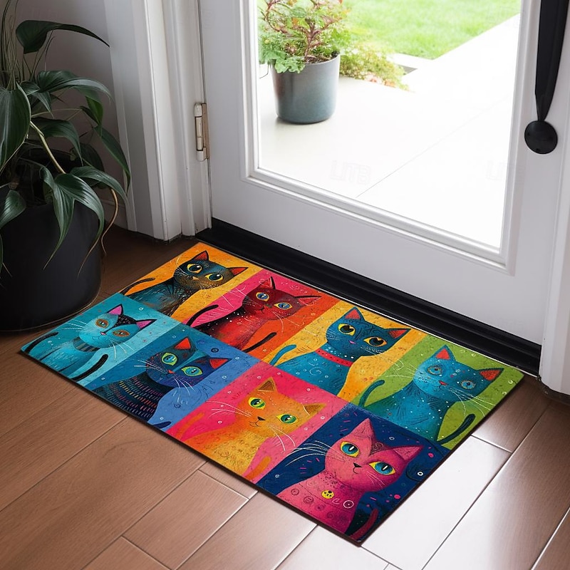 Colorful Cats Doormat Floor Mats Washable Rugs Kitchen Mat Non-Slip Oil Proof Rug Indoor Outdoor Mat Bedroom Decor Bathroom Mat Entrance Rug3