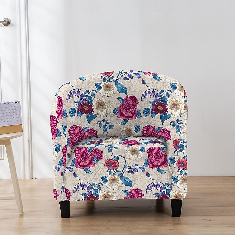 Club Chair Slipcover Barrel Chair Slipcover Tub Chair Cover Stretch Armchair Covers Sofa Cover Furniture Protector for Living Room Floral Printed