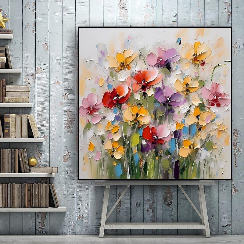 Impressionism Abstract Palette Knife flowers wall art Hand painted 3D Floral Painting Handmade Colorful 3D Textured Paintings Modern Decorative Paintings No Frame