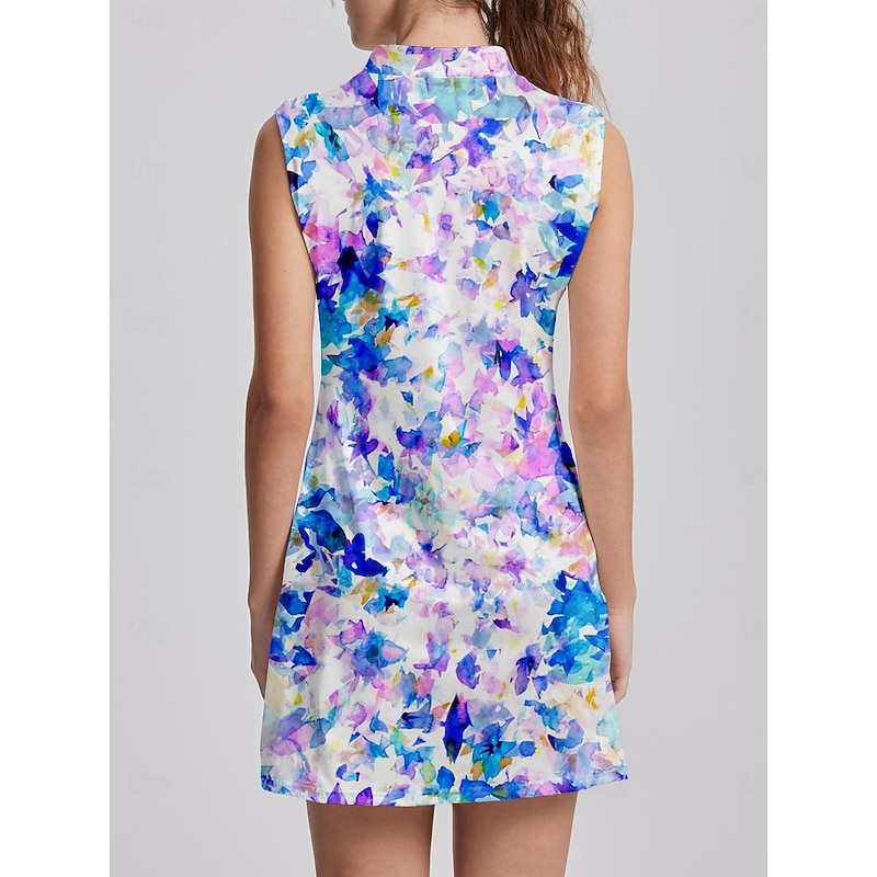 Women's Golf Dress Light Purple Sleeveless Floral Ladies Golf Attire Clothes Outfits Wear Apparel3
