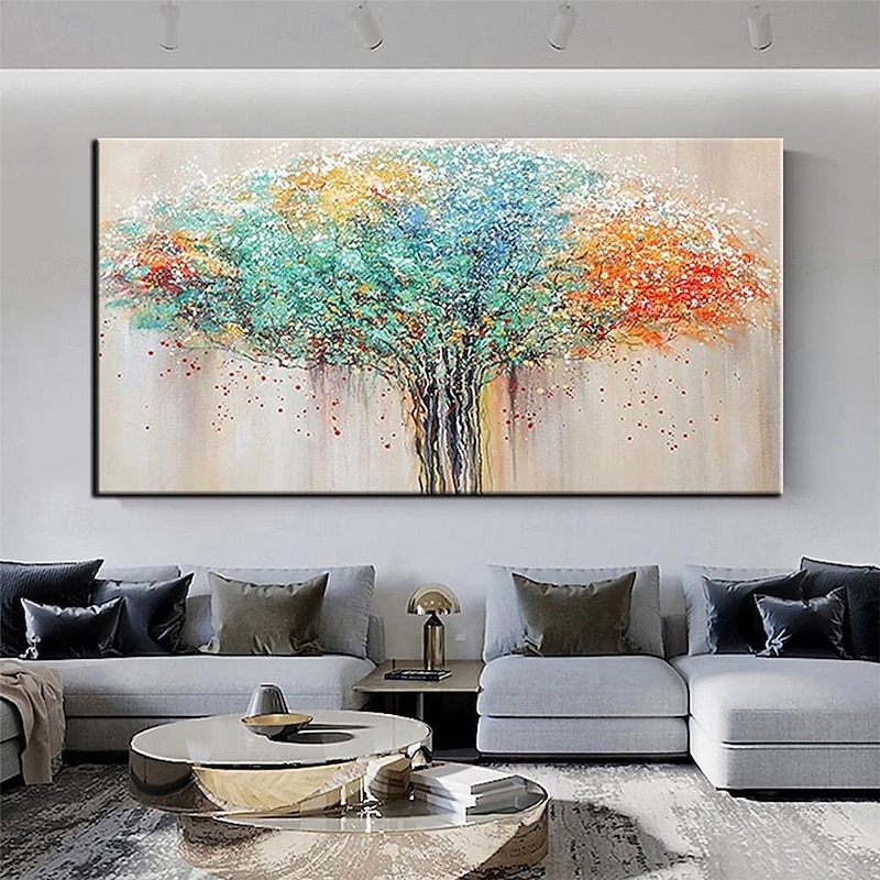 Pure Hand-painted High Quality Abstract Life Tree Oil Painting Handmade Colorful Abstract Tree Oil Painting for Living Room2