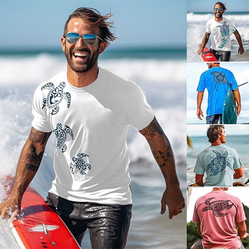 Men's Graphic Animal Turtle T Shirt Short Sleeve T shirt 3D Print Crew Neck Shirt Daily Designer Casual Vacation Holiday Going out White 1 Blue 2# Blue 1# Spring & Summer Clothing Apparel S M L XL