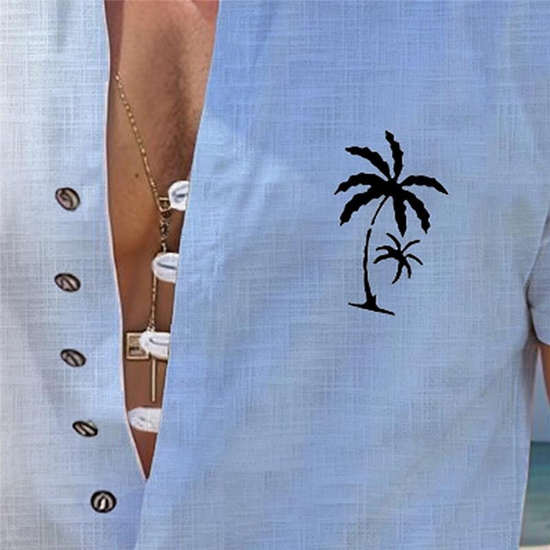 Men's Palm Tree Tropical Plants Summer Hawaiian Shirt Aloha Shirt Printed Shirts Short Sleeves Shirt Standing Collar Hawaiian Resort Vacation Holiday Daily Wear Pink Blue Sky Blue S M L3