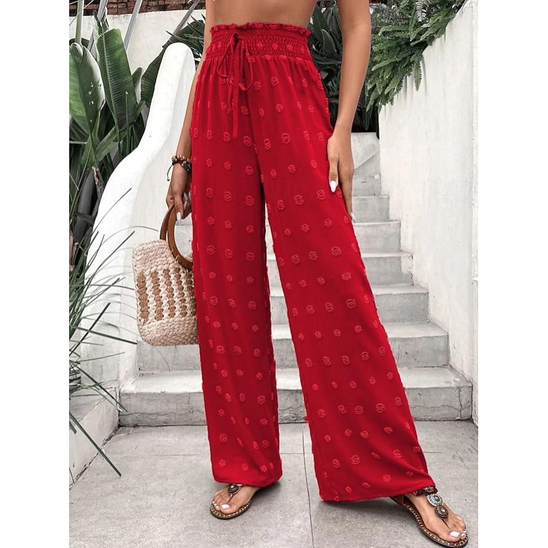Women's Wide Leg Pants Trousers Casual Daily Full Length Plain Drawstring Wide Leg Breathability Comfortable Micro-elastic Outdoor Going out Black Pink Red Green Spring &  Fall Regular Fit3