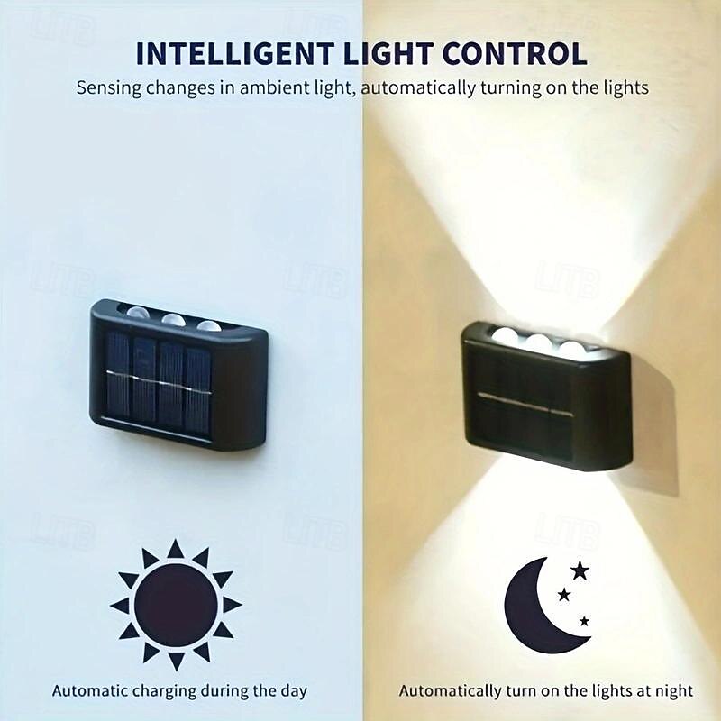 2/4/6 PCS Solar Waterproof Wall Lights, Outdoor 6LED Deck Lights, for Decoration of Courtyards, Streets, Fences, Garages, Gardens, Stairs, Fence Lights4