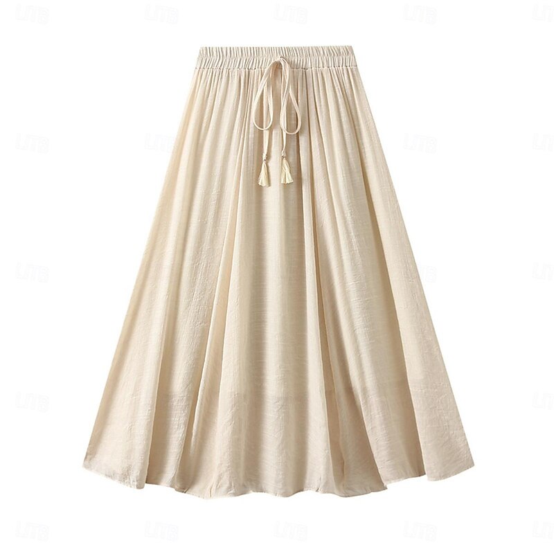 Women's Skirt Linen Skirts Fashion Casual Midi High Waist Skirts Solid Colored Drawstring Casual Daily Weekend Black Pink Blue Khaki Summer Cotton And Linen3
