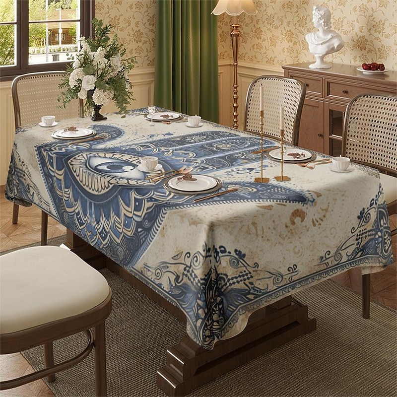 Hamasa Hand Ramadan Rectangle Tablecloth Waterproof Rectangular Table Cloth  for Kitchen Dining4