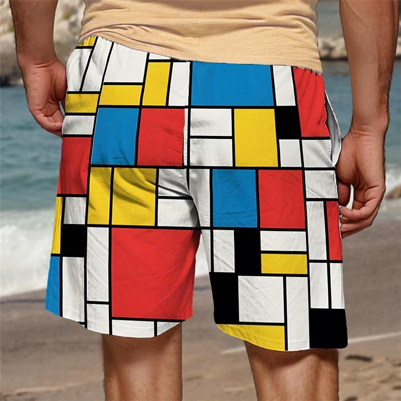 Men's Plaid Color Block Swim Trunks Swim Shorts Board Shorts Mid Waist Vacation Hawaiian Holiday Vacation Holiday Beach Drawstring with Mesh lining Elastic Waist Designer Clothing Apparel2