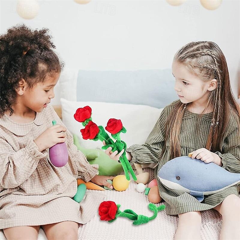 Women's Day Gifts 10 Pcs Plush Rose Flower Stuffed Rose Flower Bendable Stems Plush Bouquet Toy Soft Rose Flower 12.6 Inch For Graduation 2022 Mother's Day Valentine Mother's Day Gifts for MoM3