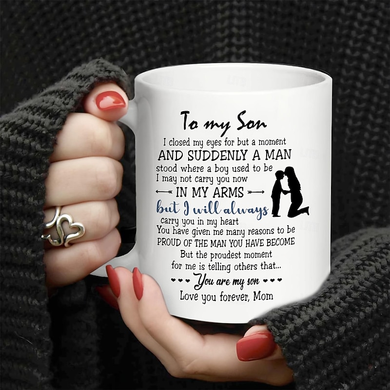 1pc Birthday Gift Mug For Son 11oz Ceramic Coffee Mug To My Son Love Mom Touching Quote Great Xmas Gift Graduation Present For Him Christmas Mother Son Gift