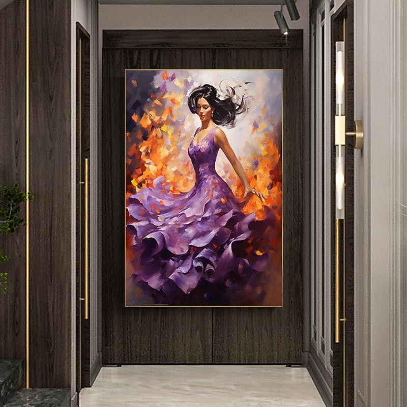 100% Hand painted Modern Oil Painting Figure Art Spanish Flamenco Dancing Canvas Paintings Wall Art Pictures for Living Room (No Frame)4