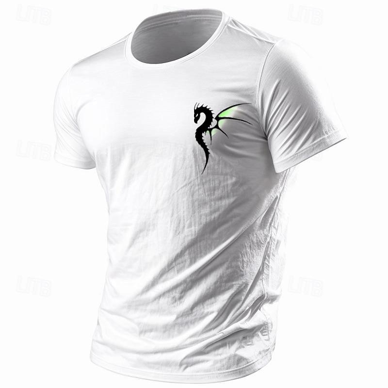 Men's Animal Dragon T Shirt Tee Top 100% Cotton Short Sleeve Graphic Shirt Black White Red Comfortable Tee Vacation Street Fashion Designer Clothing