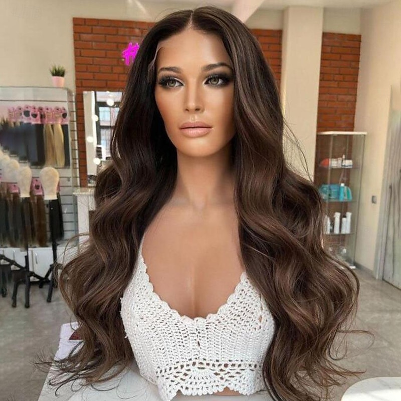 Remy Human Hair 13x4 Lace Front Wig Free Part Brazilian Hair Wavy Multi-color Wig 130% 150% Density Highlighted / Balayage Hair  Pre-Plucked For Women Long Human Hair Lace Wig2