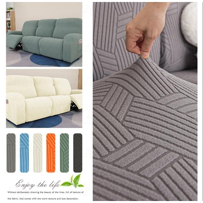Stretch Recliner Chair Sofa Couch Cover with Pocket for 1/2/3/4 Seats Sofa,Non Slip Soft Sofa Slipcover, Washable Spandex Jacquard Reclining Furniture Protector for Kids, Pets