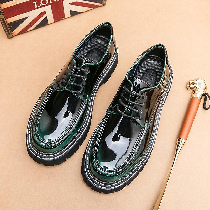 Men's Oxfords Formal Shoes Platform Sneakers Platform Loafers Vintage Classic Casual Wedding Daily PU Height Increasing Comfortable Slip Resistant Lace-up Black Green Spring Fall