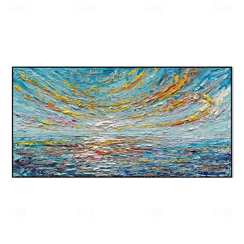 Handmade Oil Painting Canvas Wall Art Decoration Modern Abstract Sunrise Sea Thick Texture Landscape for Home Decor Rolled Frameless Unstretched Painting4