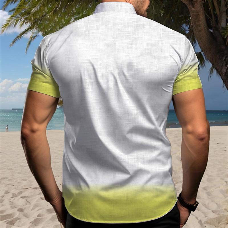 Men's Palm Tree Tropical Plants Summer Hawaiian Shirt Aloha Shirt Printed Shirts Short Sleeves Shirt Standing Collar Hawaiian Resort Vacation Holiday Daily Wear Yellow Blue Purple S M L2