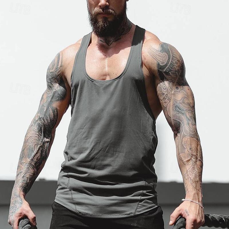 Men's Tank Top Fitness Tank Tank Undershirt U Neck Sleeveless Sport Casual Daily Gym Breathable Soft Plain Black White Activewear Fashion Basic2