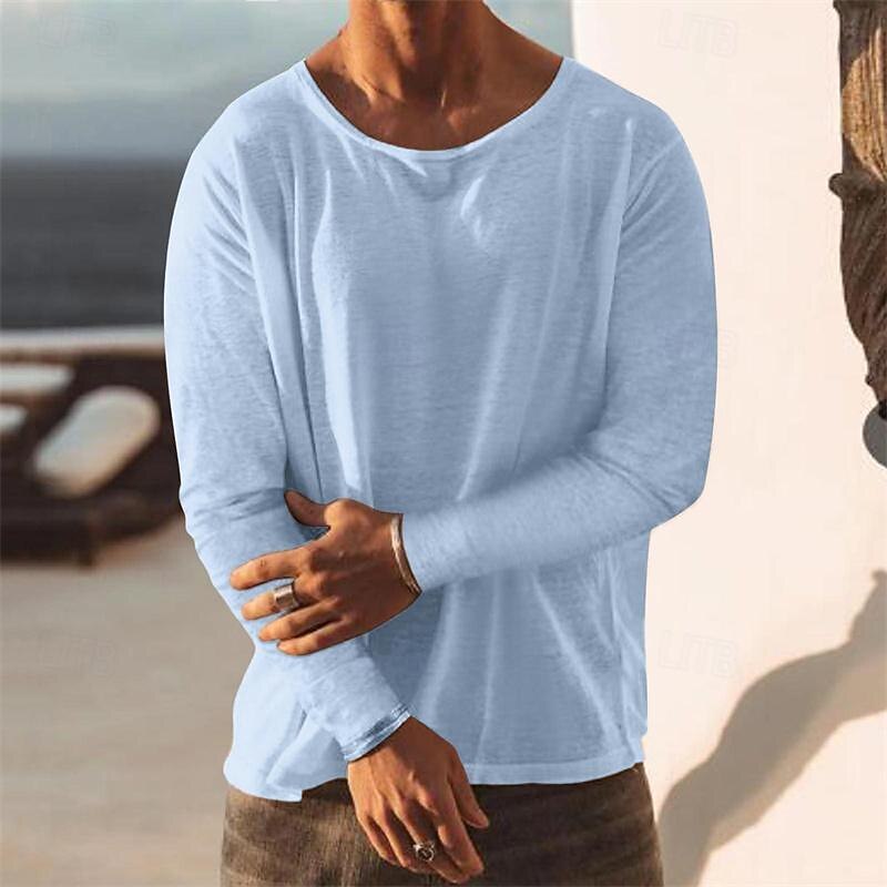 Men's T Shirt Tee Top Long Sleeve Shirt Long Sleeve Crew Neck Spring &  Fall Plain Fashion Designer Basic Vacation Street Going out Black Sky Blue Khaki Top Tee for Men2
