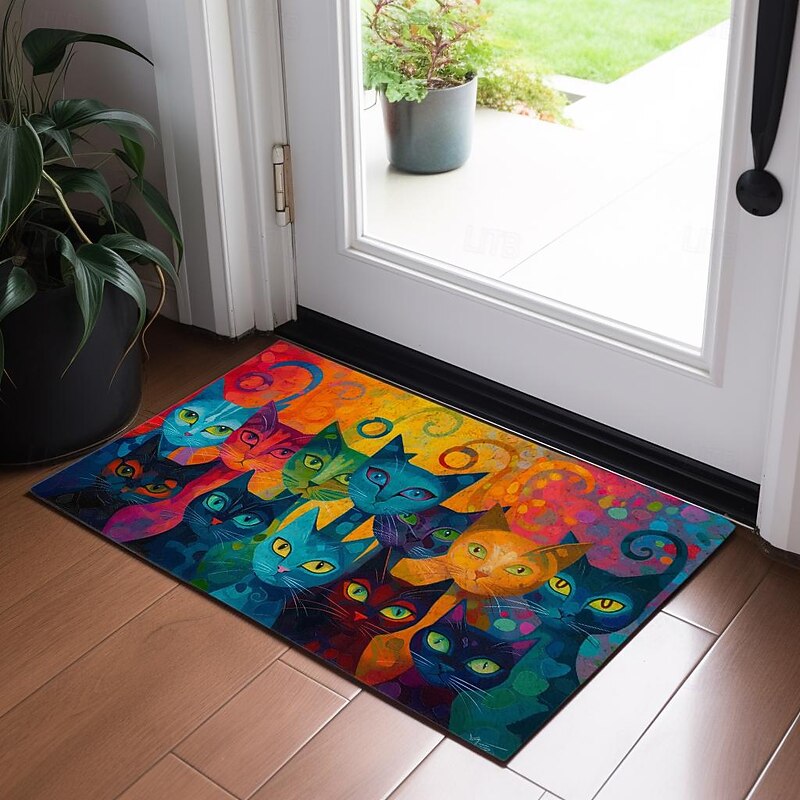 Colorful Cats Doormat Floor Mats Washable Rugs Kitchen Mat Non-Slip Oil Proof Rug Indoor Outdoor Mat Bedroom Decor Bathroom Mat Entrance Rug4