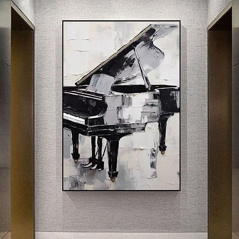 Handpainted Canvas Oil Painting Abstract Black And White Thick Oil Knife Painting Piano Home Decor For Living Room No Frame3