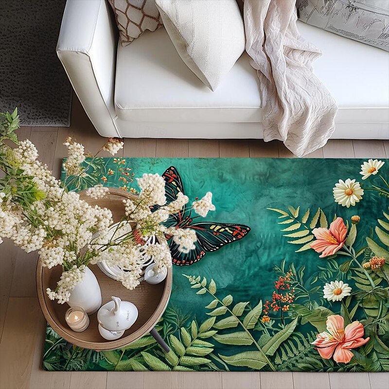 Green Butterfly Plant Area Rug Kitchen Mat Non-Slip Oil Proof Floor Mat Livingroom Rug Indoor Outdoor Mat Bedroom Decor Bathroom Mat Entrance Rug Door Mat3