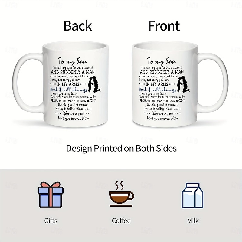 1pc Birthday Gift Mug For Son 11oz Ceramic Coffee Mug To My Son Love Mom Touching Quote Great Xmas Gift Graduation Present For Him Christmas Mother Son Gift4