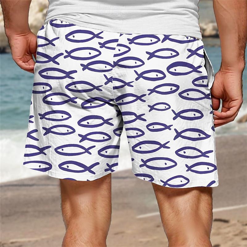 Men's Fish Swim Trunks Swim Shorts Board Shorts Mid Waist Vacation Hawaiian Holiday Vacation Holiday Beach Drawstring with Mesh lining Elastic Waist Designer Clothing Apparel2