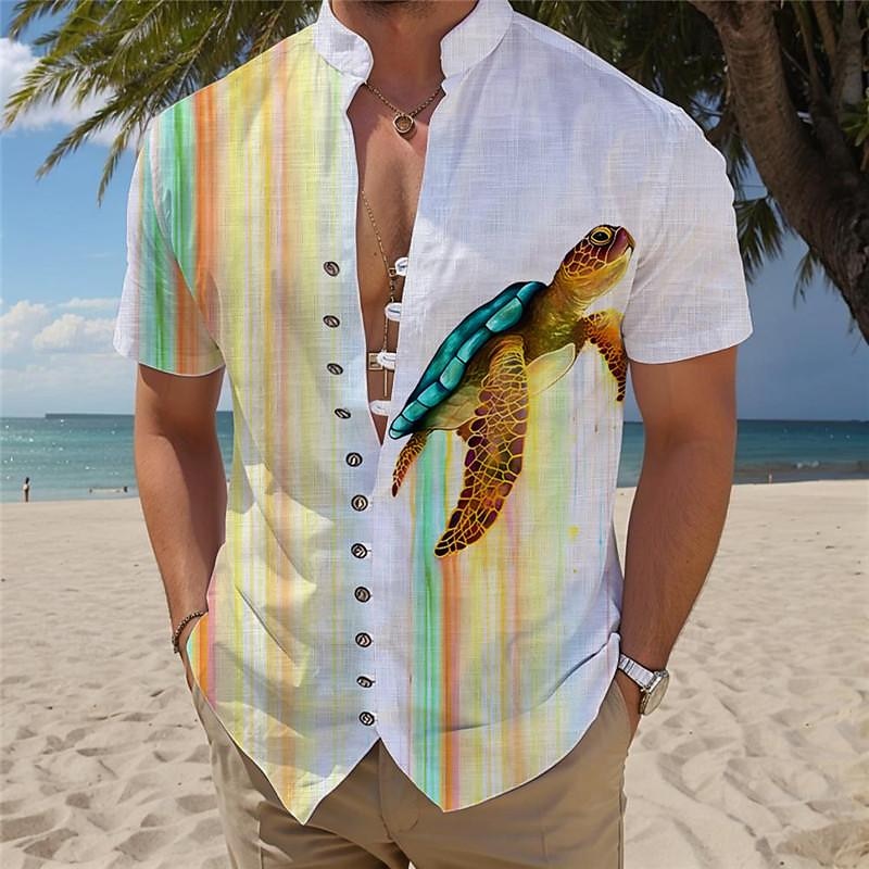 Men's Tropical Turtle Summer Hawaiian Shirt Aloha Shirt Printed Shirts Short Sleeves Shirt Standing Collar Hawaiian Resort Vacation Holiday Daily Wear Yellow Blue Purple S M L