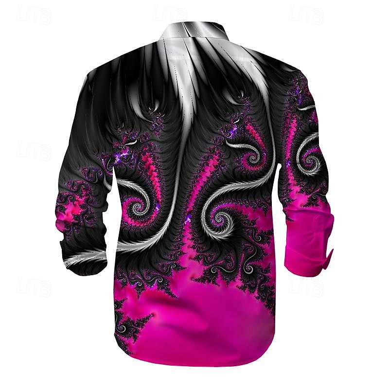 Men's Printed Shirts Long Sleeve Subcultural Vacation Party Street Spring & Summer Turndown Print Button-Down Red+Pink Red Navy Blue Blue Purple3
