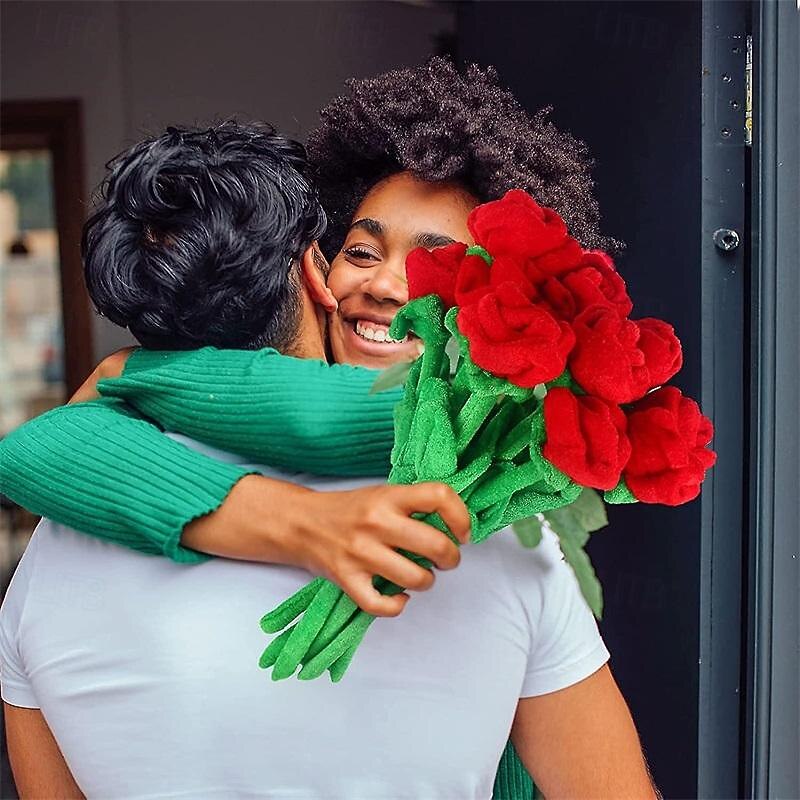 Women's Day Gifts 10 Pcs Plush Rose Flower Stuffed Rose Flower Bendable Stems Plush Bouquet Toy Soft Rose Flower 12.6 Inch For Graduation 2022 Mother's Day Valentine Mother's Day Gifts for MoM4