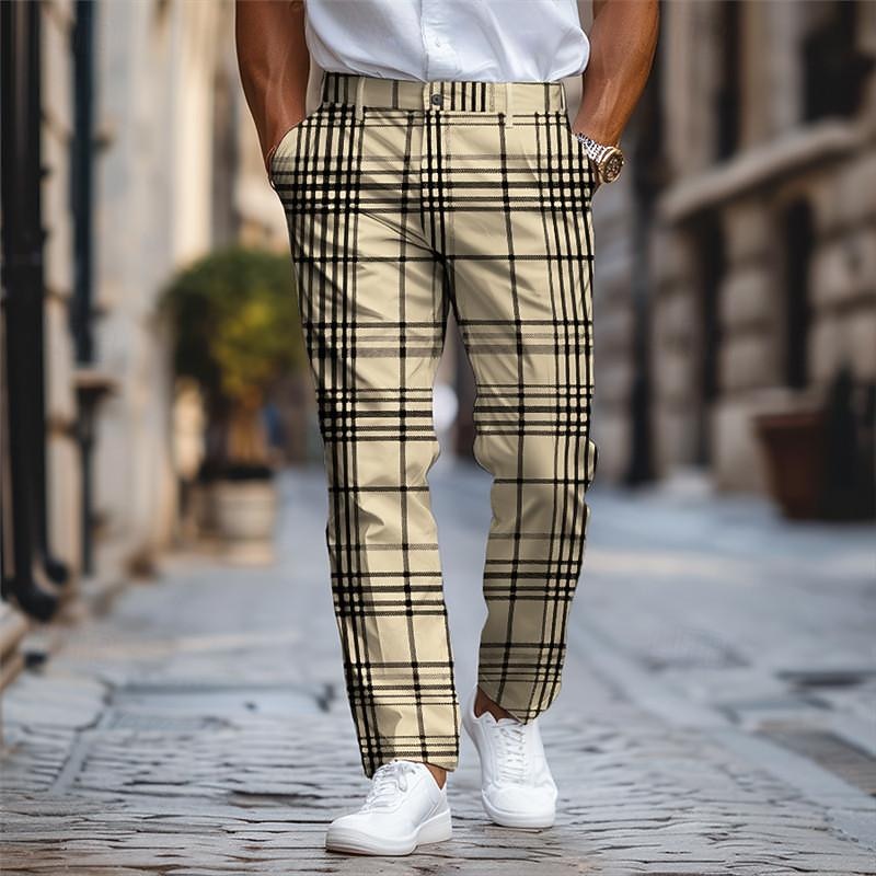 Plaid / Check Business Classic Men's Business 3D Printed Dress Pants Flat Front Straight-Leg Polyester Medium Waist Pants Outdoor Street Wear to Work Daily Wear S TO 3XL4