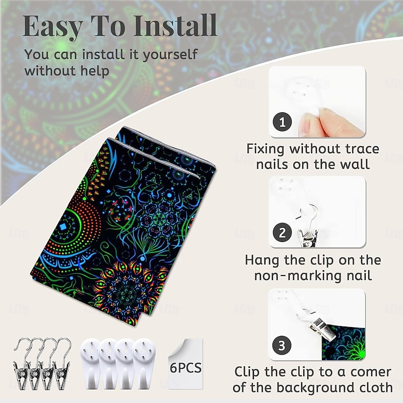 Blacklight Tapestry UV Reactive Glow in the Dark Glow Party Neon Psychedelic Trippy Misty Hanging Tapestry Owl Wall Art Mural for Living Room Bedroom4